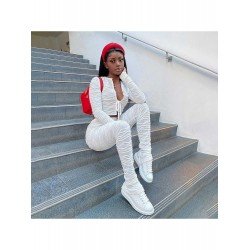 Pure Color Ruched Top And Trouser Sets  Pure Color Ruched Top And Trouser Sets