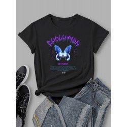 Butterfly Pattern White Summer Ladies T Shirts