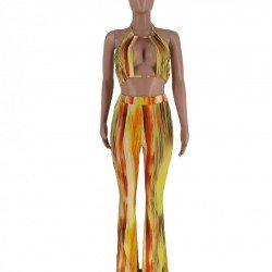 Sexy Halter Cropped Top And Trousers Sets