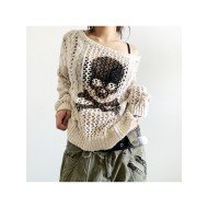  2024 Crew Neck Skull Hollowed Out Women's Sweater