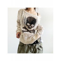 2024 Crew Neck Skull Hollowed Out Women's Sweater  2024 Crew Neck Skull Hollowed Out Women's Sweater