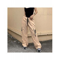 Pockets Contrast Color Loose Straight Leg Cargo Trousers