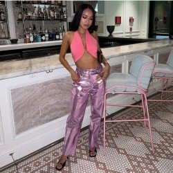 Street Solid Straight Leg Trousers For Ladies