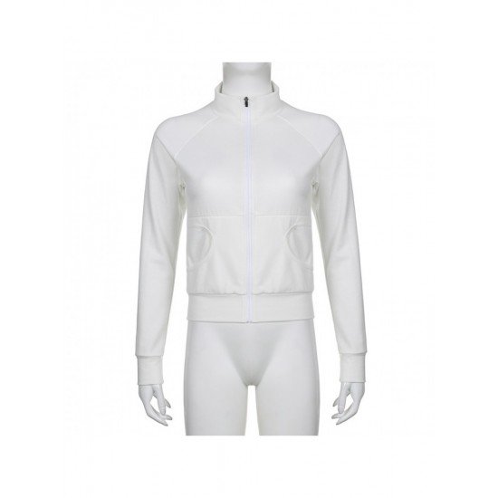  2024 Slim Pure Color Zipper Women's Coats