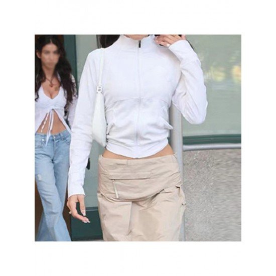  2024 Slim Pure Color Zipper Women's Coats
