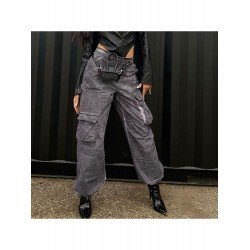 Loose Cool Gray Cargo Jeans For Ladies Loose Cool Gray Cargo Jeans For Ladies