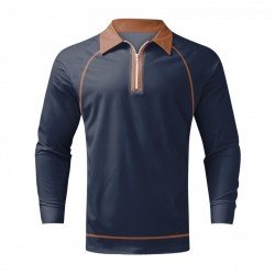 Contrast Color Long Sleeve Polo Shirts For Men