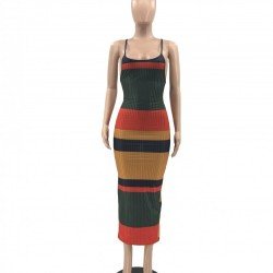 Fashion Knitting Colorblock Striped Maxi Dress