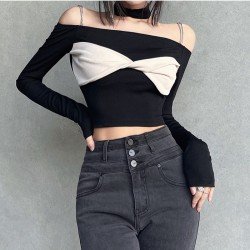 Bow Patchwork Fall Ladies Tops