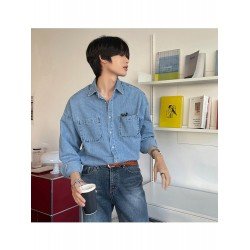 Versatile Pure Color Men's Long Sleeve Denim Shirt  Versatile Pure Color Men's Long Sleeve Denim Shirt