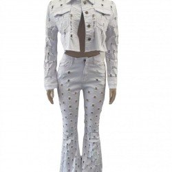  Pure Color Hollowed Out Top And Trouser Sets