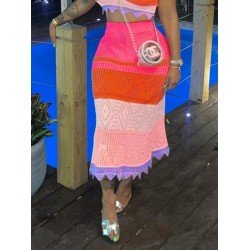 Color Blocking Vacation Midi Skirts For Women Color Blocking Vacation Midi Skirts For Women