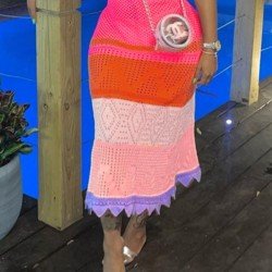 Color Blocking Vacation Midi Skirts For Women