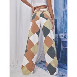  Stylish Rhombus Lattice High Waist Denim Pants