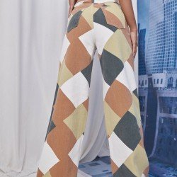  Stylish Rhombus Lattice High Waist Denim Pants