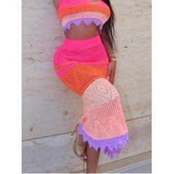 Color Blocking Vacation Midi Skirts For Women Color Blocking Vacation Midi Skirts For Women