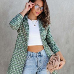  Casual Versatile Plaid Lapel Women's Long Sleeve Suit