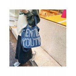 Letter Blue Casual Denim Tote Bags Letter Blue Casual Denim Tote Bags