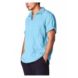 Spring Pure Color Cotton Men's Short Sleeve Shirt  Spring Pure Color Cotton Men's Short Sleeve Shirt