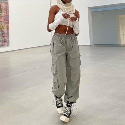 Fashionable Street Solid Loose Cargo Pants For Women