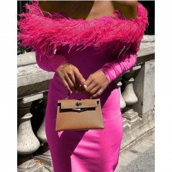  Sexy Off Shoulder Pure Color Long Sleeve Dress