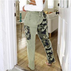 Camouflage Pencil Leg Green Jean Trousers