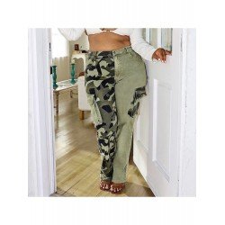Camouflage Pencil Leg Green Jean Trousers