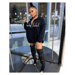 Casual Letter Zipper Women's Loose Coats Casual Letter Zipper Women's Loose Coats