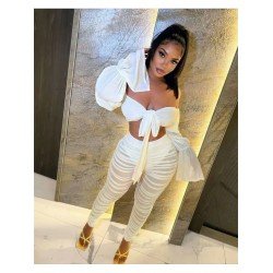  Ruched Lace Up Top And See Through Trouser Sets