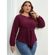  Pure Color Round Neck Women's Long Sleeve Top
