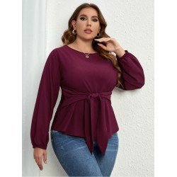  Pure Color Round Neck Women's Long Sleeve Top