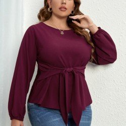  Pure Color Round Neck Women's Long Sleeve Top