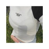 Color Blocking White Fitted Ladies Tops