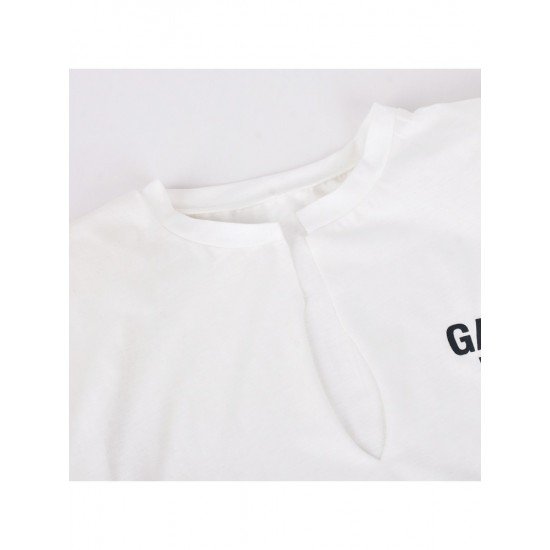  Casual Letter Printing Split Hem Women's T-Shirt