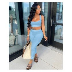 Backless Sleeveless White Matching Cropped Top And Trouser Sets