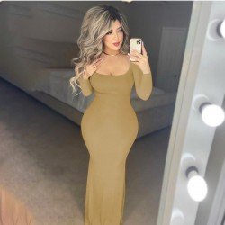 Ladies Solid Long Sleeve Maxi Dresses