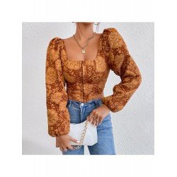  Retro Embroidery Backless Square Collar Women's Top