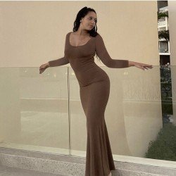 Ladies Solid Long Sleeve Maxi Dresses