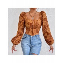 Retro Embroidery Backless Square Collar Women's Top  Retro Embroidery Backless Square Collar Women's Top