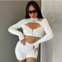 Zipper Up Skinny Black Sports Sexy Cut Out Rompers