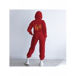  Casual Letter Printing Hooded Women's Trouser Suits