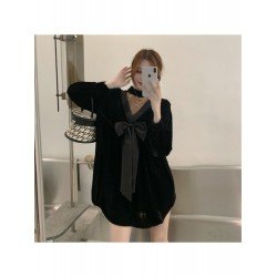Gold Velvet Mesh Patchwork Bow Women's Dress  Gold Velvet Mesh Patchwork Bow Women's Dress