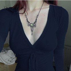 V Neck Fitted Solid Long Sleeve Tops