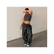 Hip Hop Black Wide Leg Drawstring Trousers