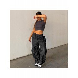 Hip Hop Black Wide Leg Drawstring Trousers