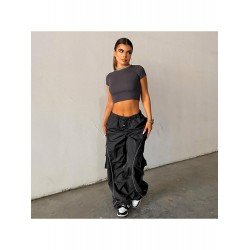 Hip Hop Black Wide Leg Drawstring Trousers