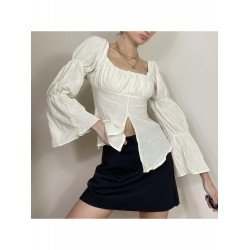  2024 Autumn U Neck Split Hem Women's Top