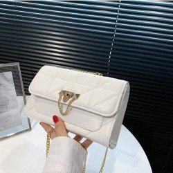  PU Rhombus Lattice Pure Color Chain Shoulder Bag