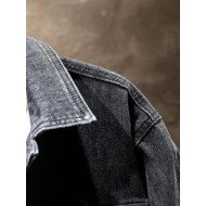 Autumn Single Button Letter Long Sleeve Denim Coat 