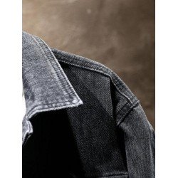 Autumn Single Button Letter Long Sleeve Denim Coat  Autumn Single Button Letter Long Sleeve Denim Coat